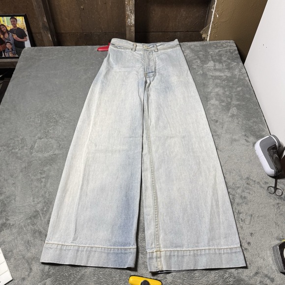 Jesse Kamm Sailor Pants High Waisted Lightwash Wide Leg Jeans Sz 2 (26x29) - Picture 1 of 11